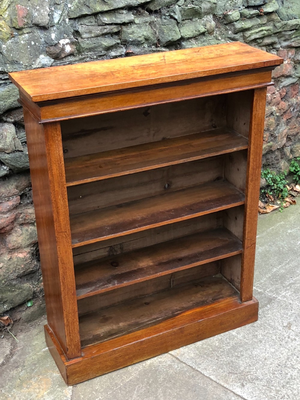 Small Walnut Veneered Open Bookcase With Adjustable Shelves