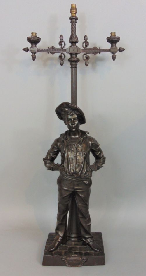 c19th bronzed spelter table lamp of large size