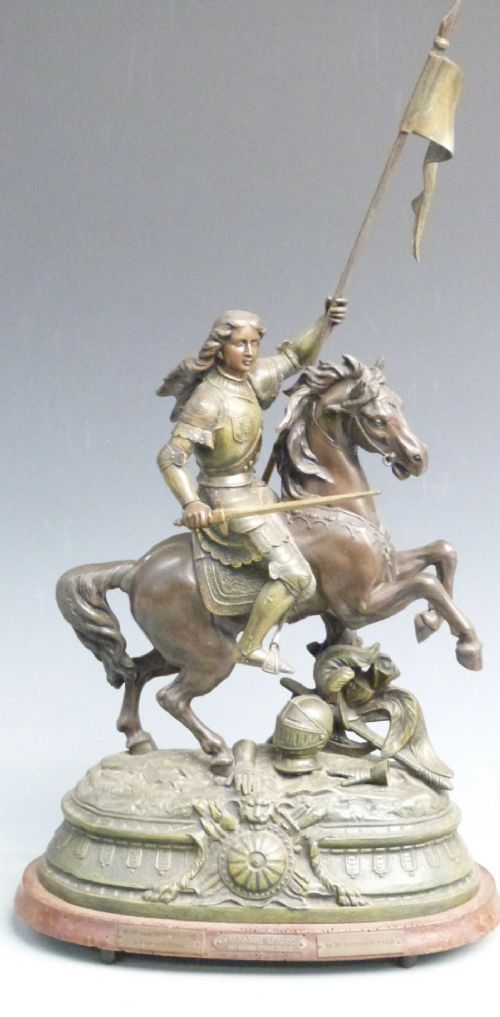 large french spelter figure of jeanne darc au siege dorleans