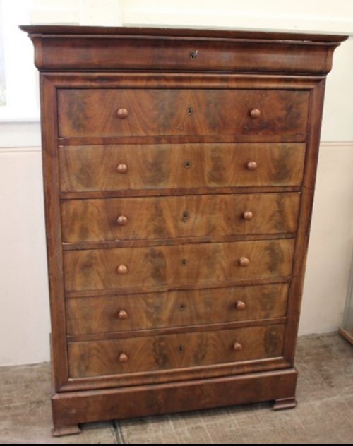 c19th flame mahogany semainier tall chest of drawers
