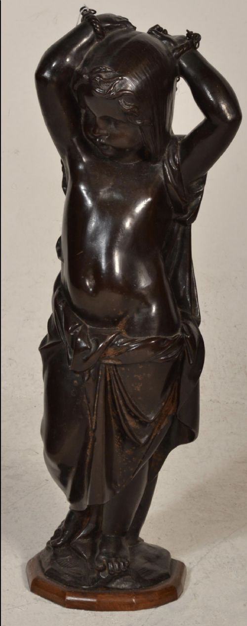 c19th large cast iron cold painted bronze of a girl chained