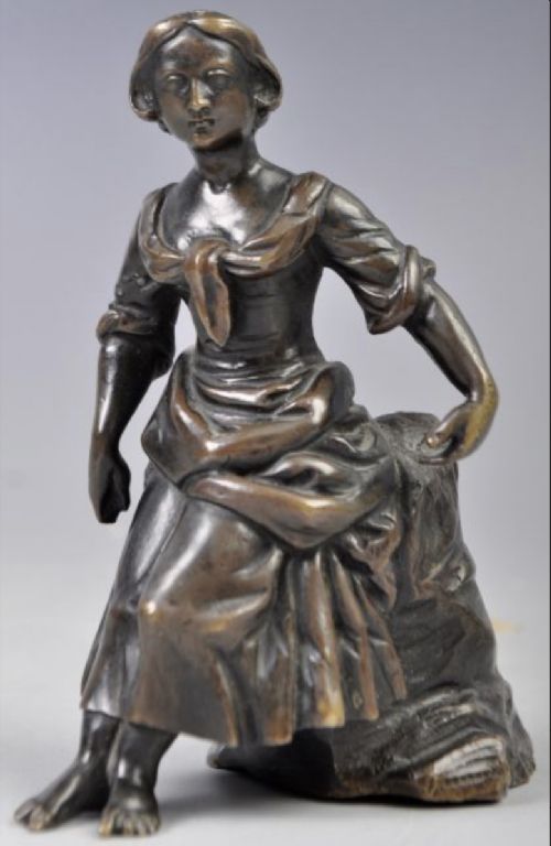 c19th bronze of maiden resting against a rock