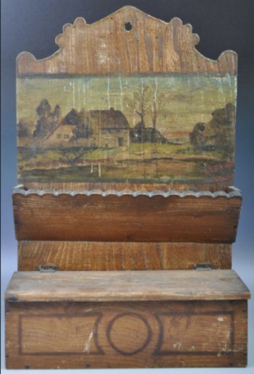 c19th painted hanging candle box