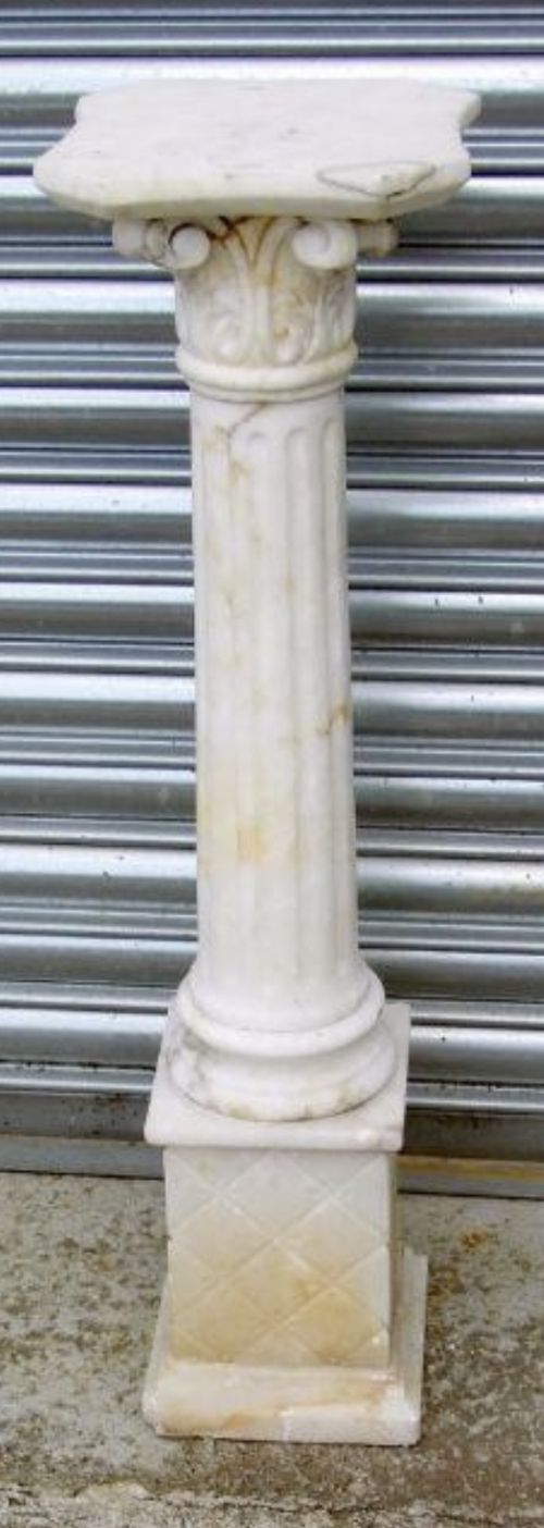 c19th alabaster corinthian column on stepped square base