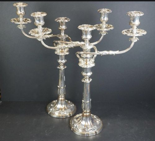 large pair of silver plated on copper candelabra