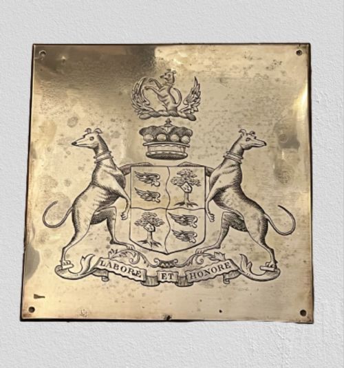 c18th large brass crest carriage plaque