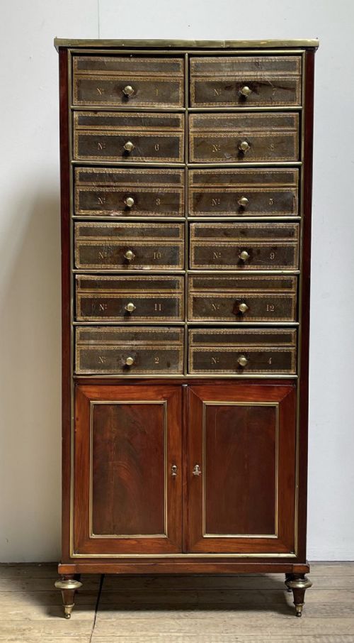 c19th lawyers drawer cabinet in mahogany and brass