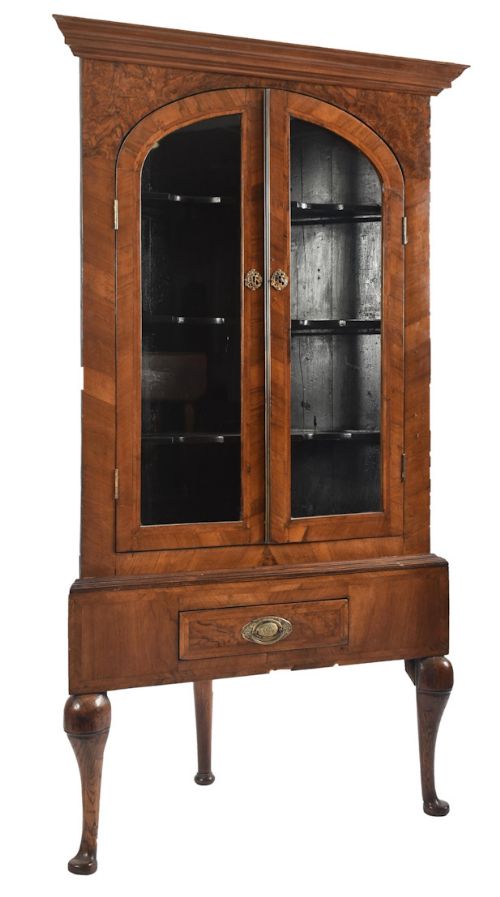 c18th walnut dutch glazed corner cupboard
