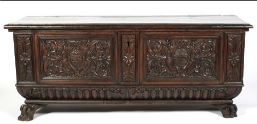 c17th walnut carved italian cassone