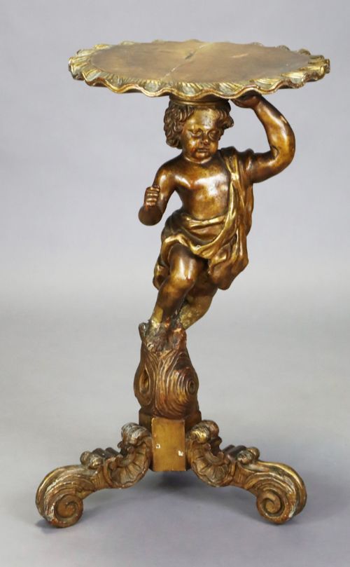 c19th carved giltwood italian grotto style cherub table