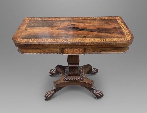 regency rosewood and inlaid tea table