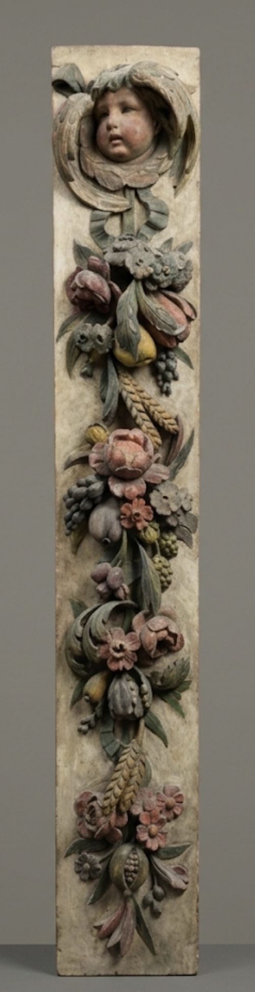 c18th carved wooden polychrome panel large size