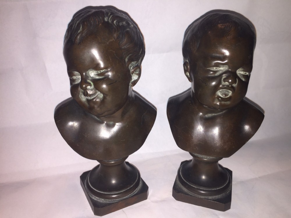 pair 19th century bronze laughing crying infants by franz xaver messerschmidt