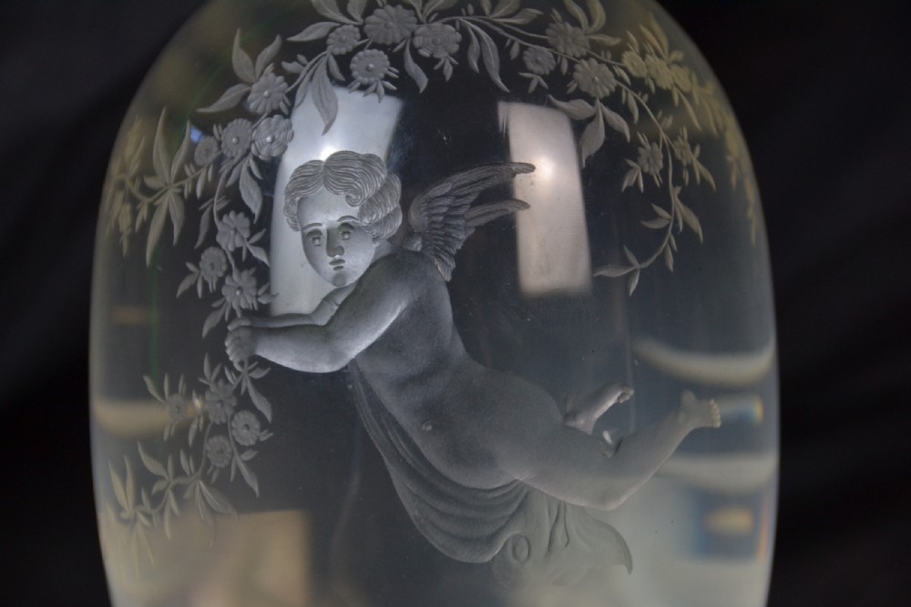 edwardian cut glass cherub wine decanter