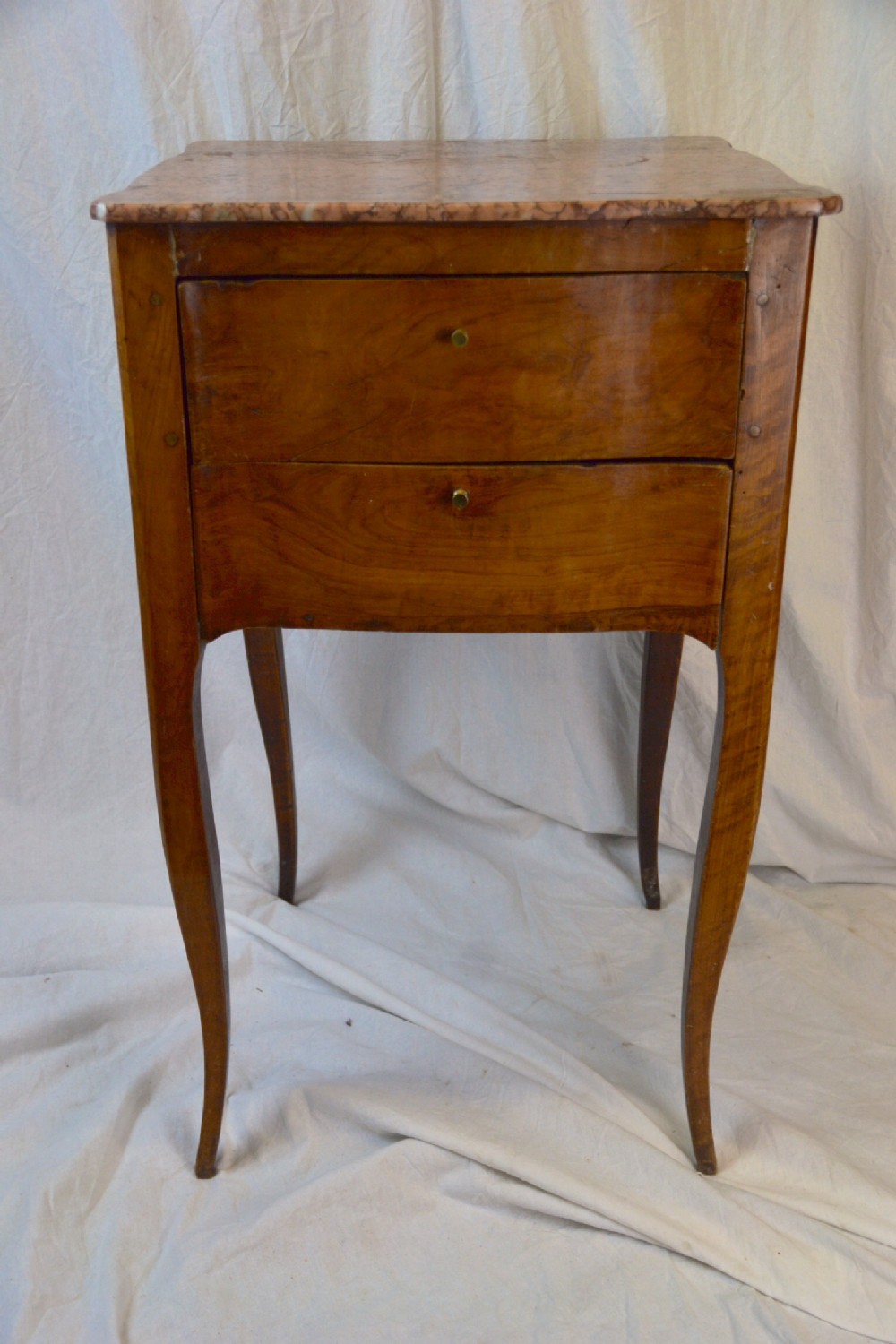 c19th walnut marbled topped serpentine bedside table