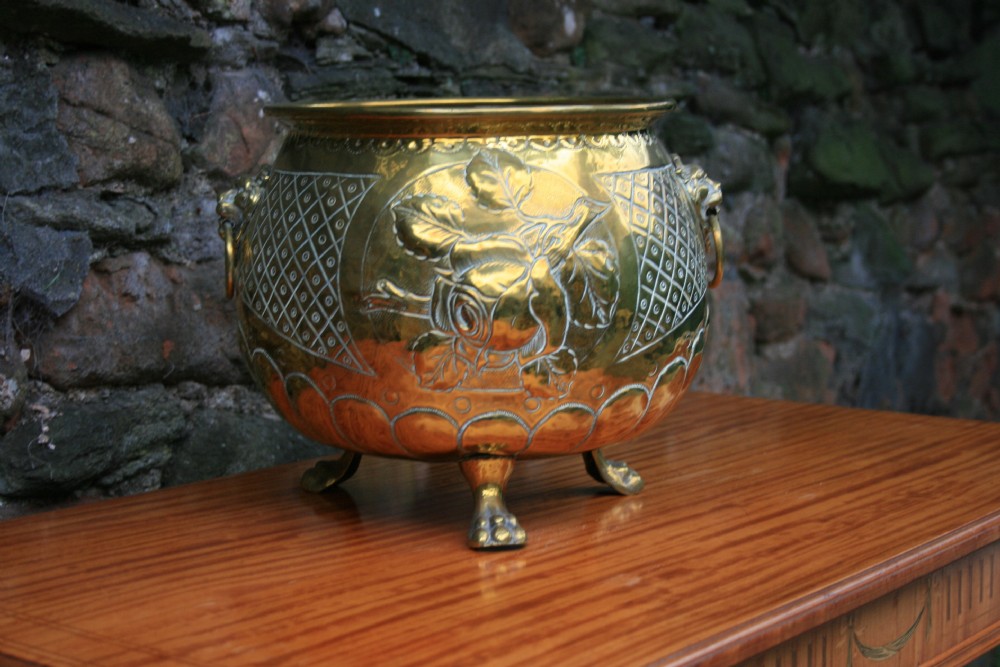 c19th reposse brass planter