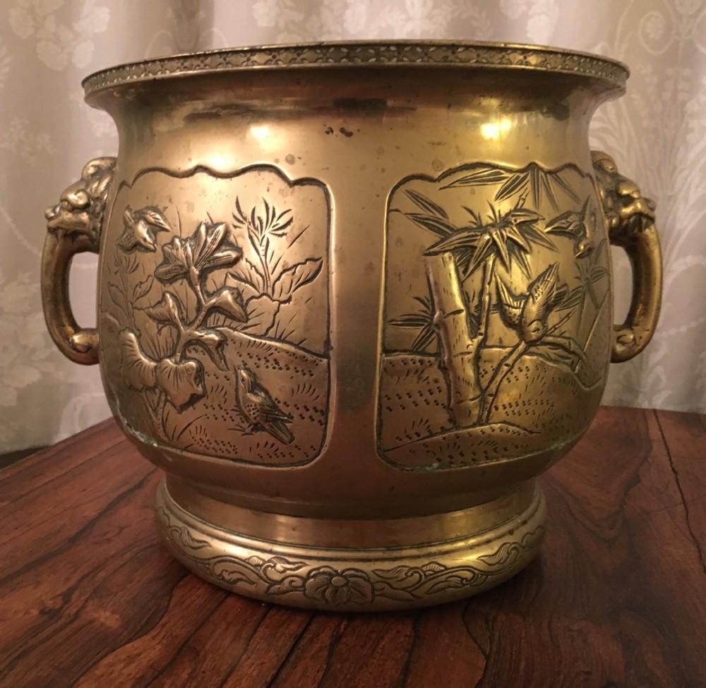 large c19th brass chinoiserie jardiniere