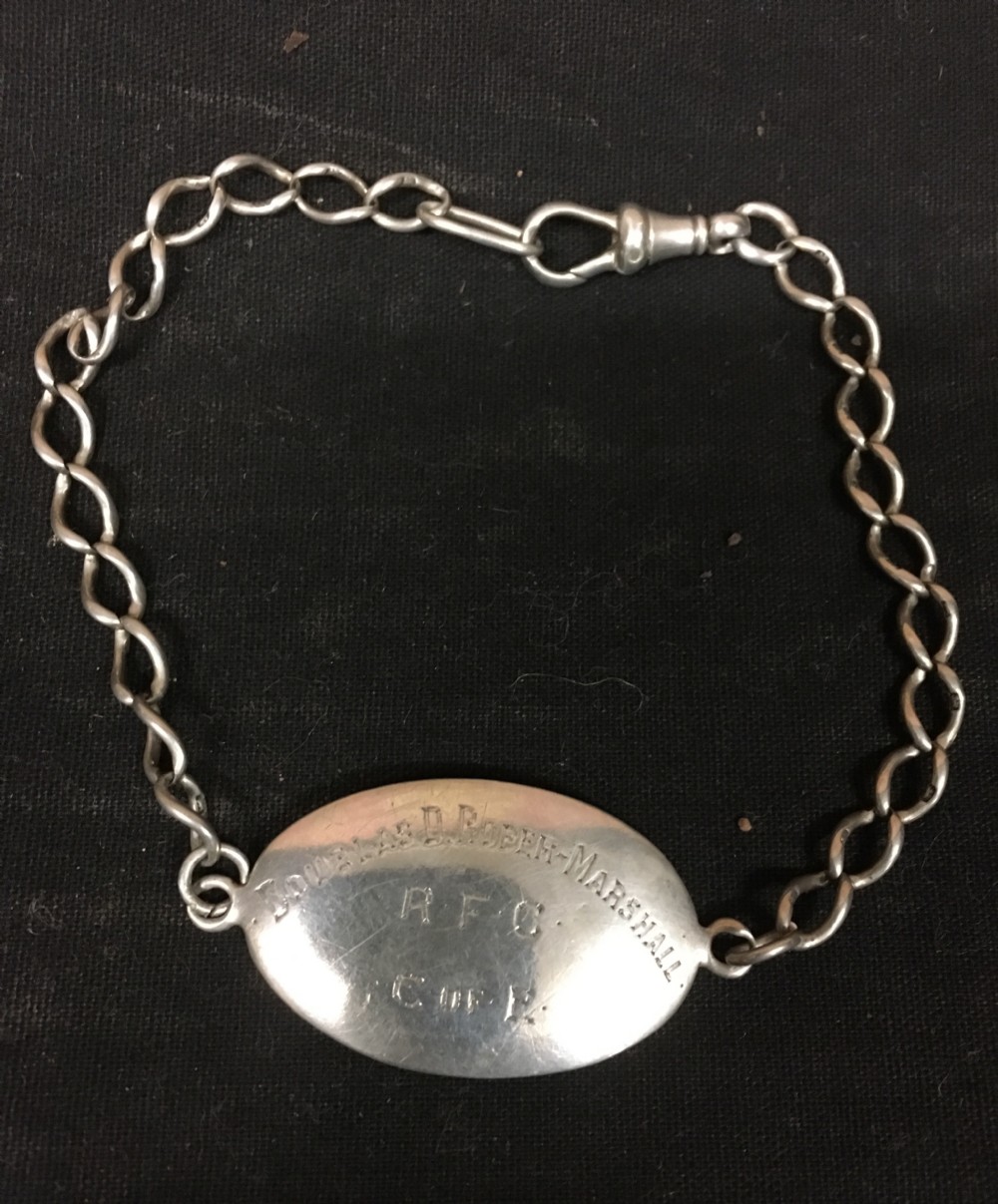 a rare silver royal flying corp ww1 silver hm identity bracelet