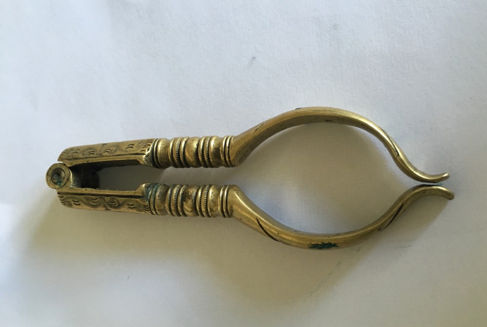 a george iii brass leveraction nutcracker with maker's stamp for thomas bingham of birmingham