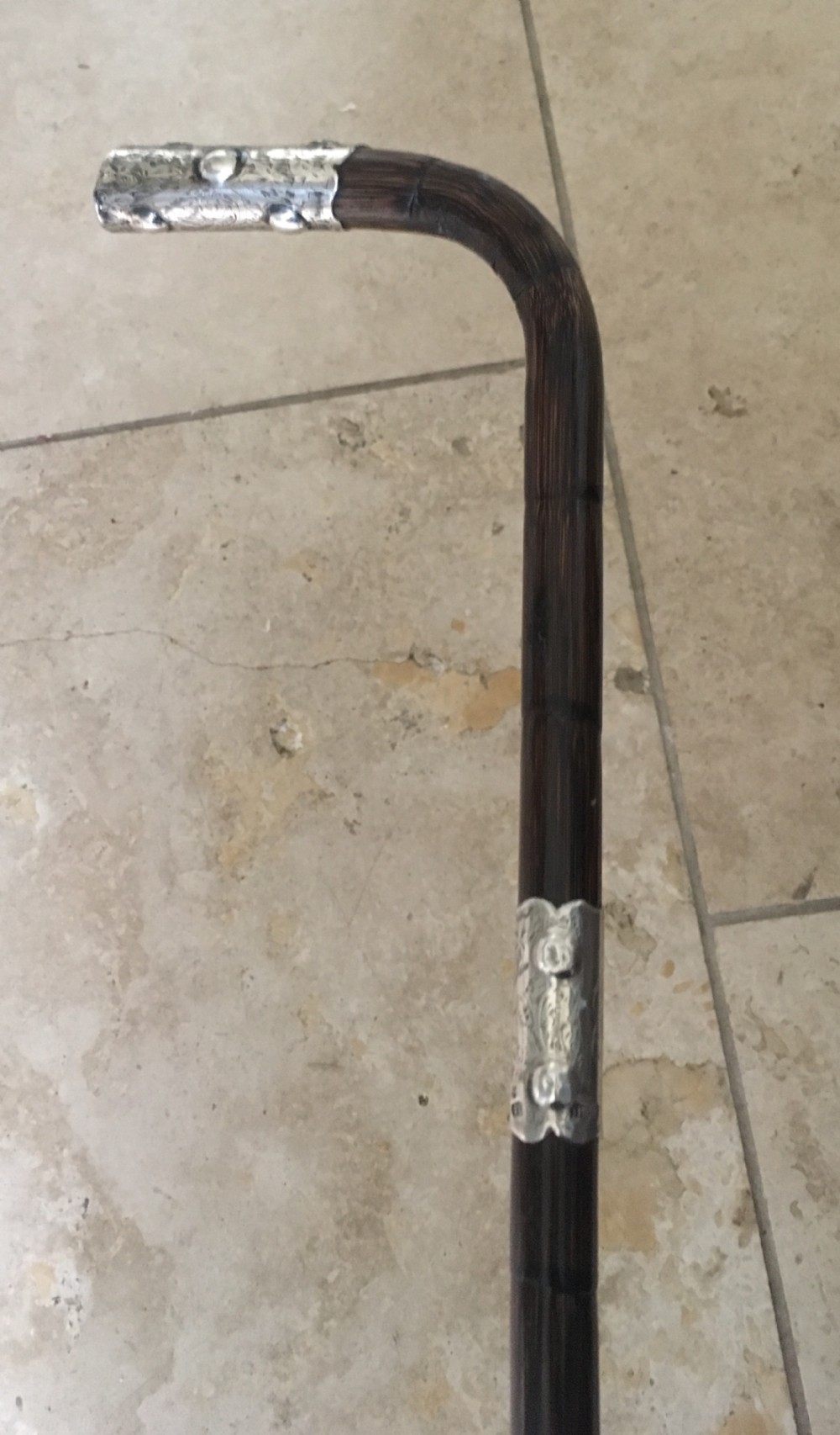 silver collared palm wood walking stick