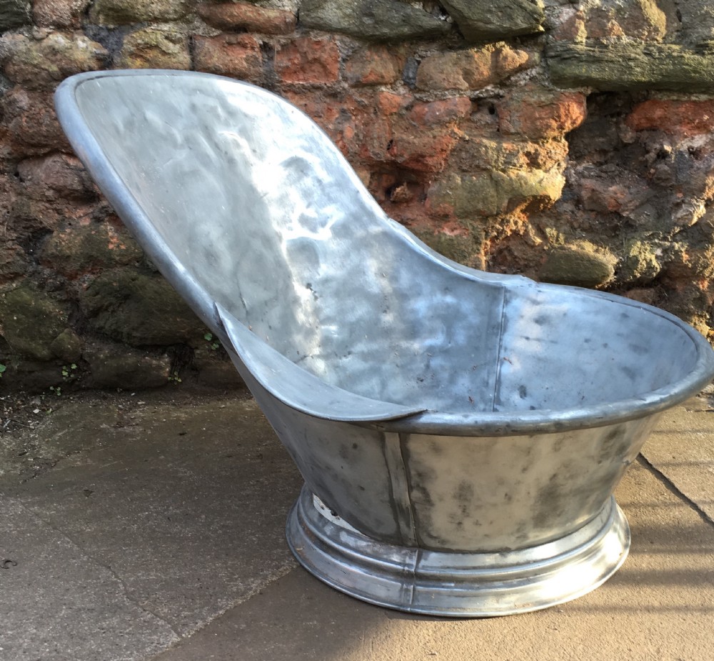 c19th polished tin hip bath
