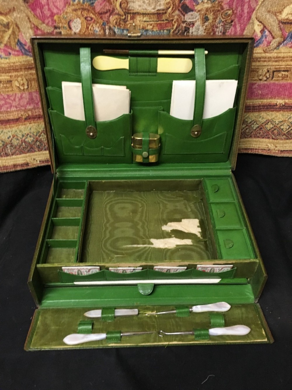 edwardian ladies work box and writing stationery box