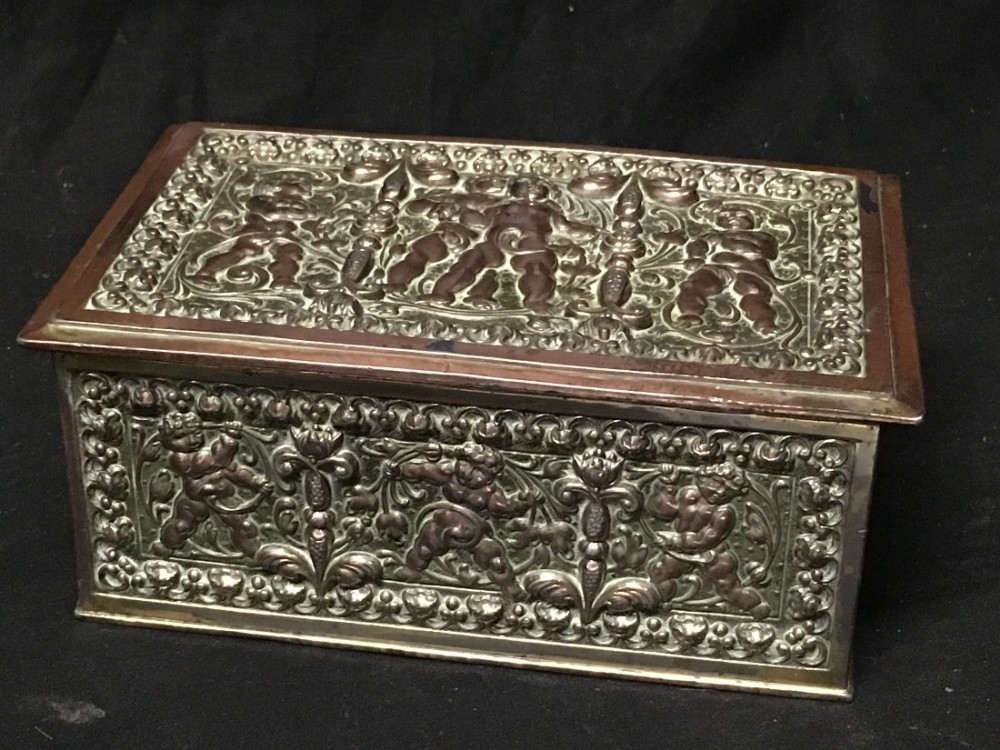 c19th plated box casket decorated with putti