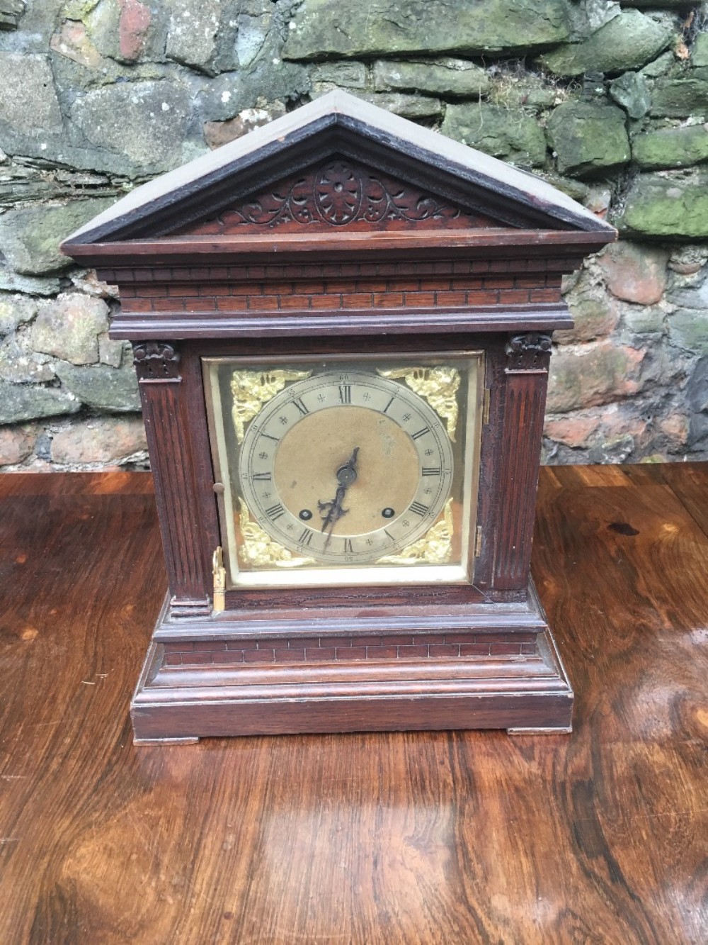c19th architectural oak cased mantle clock