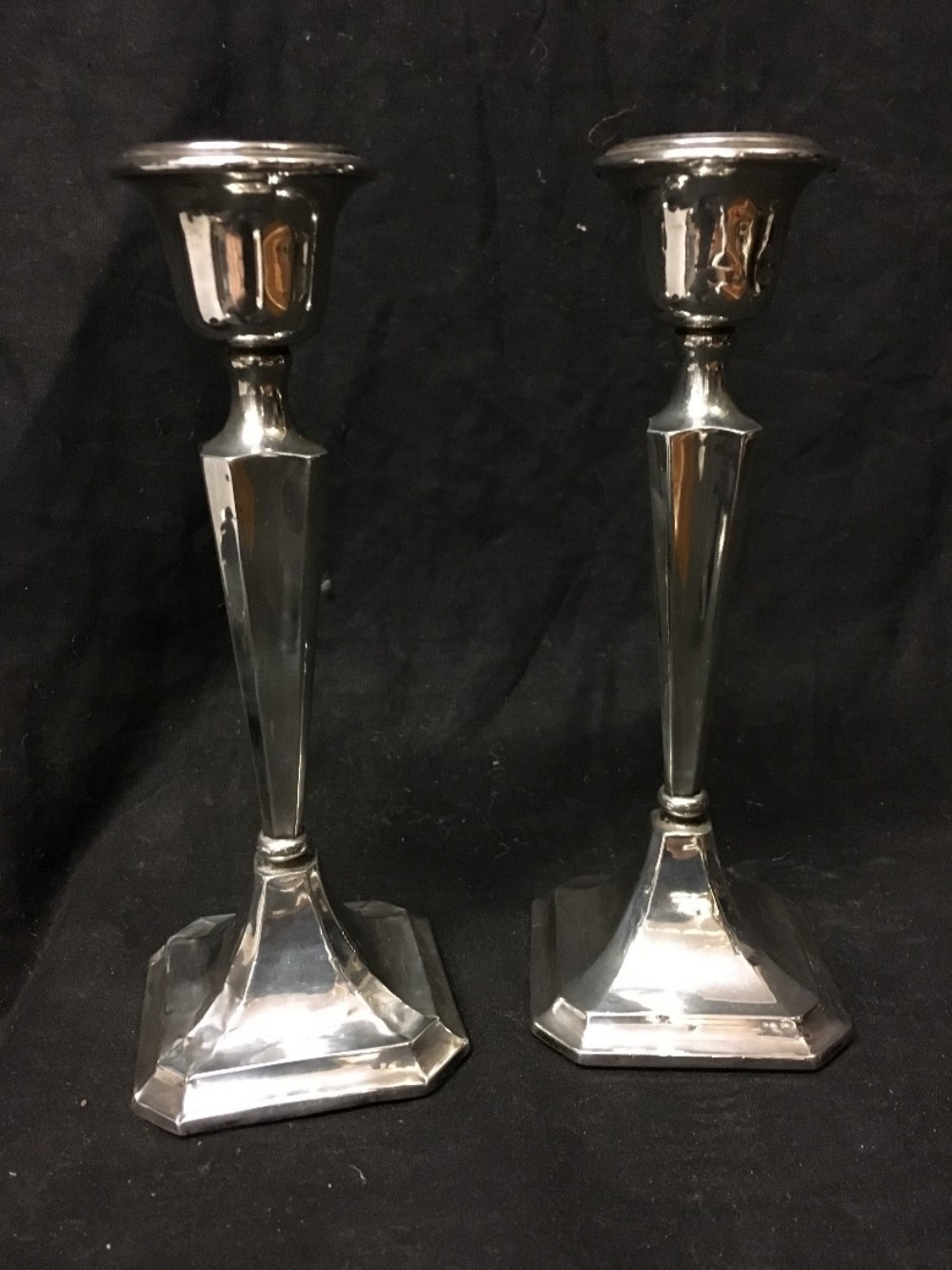 pair of hm silver candlesticks