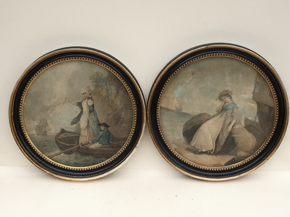 a pair of c18th stipple engravings in original frames