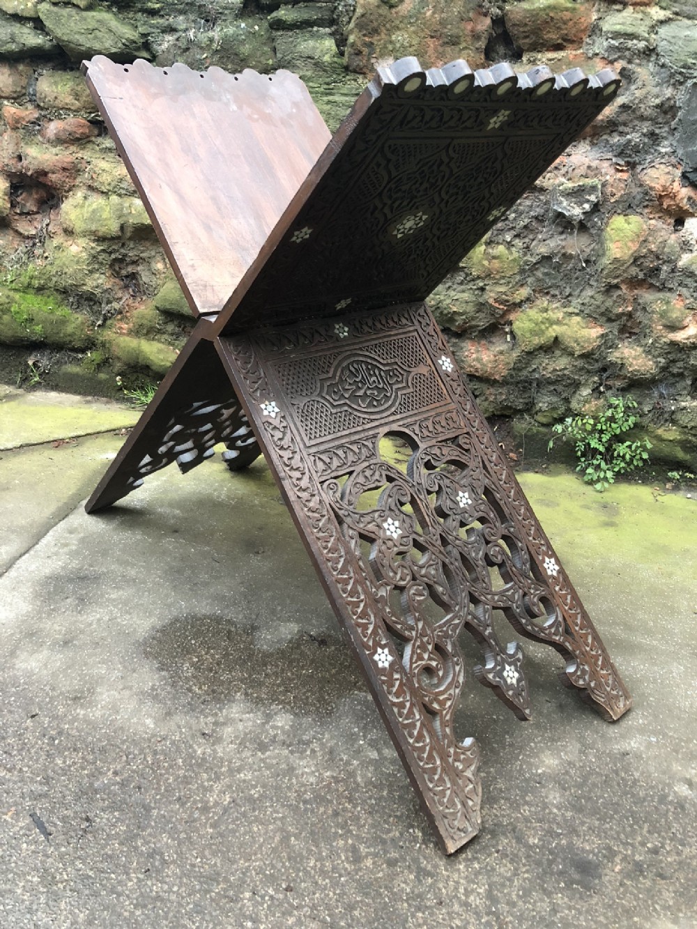 c19th syrian carved quran stand