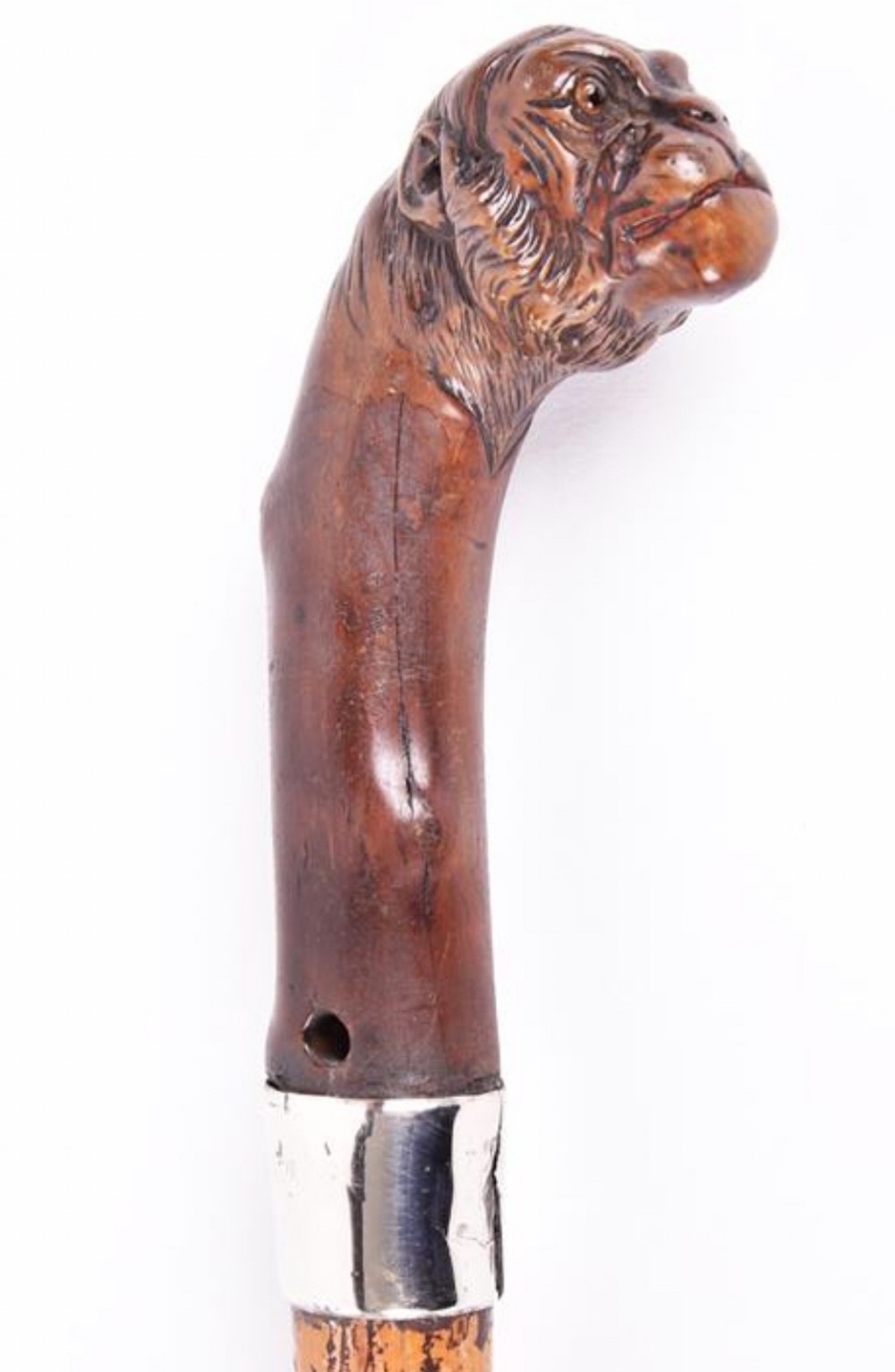 c19th walking stick with monkeys carved head