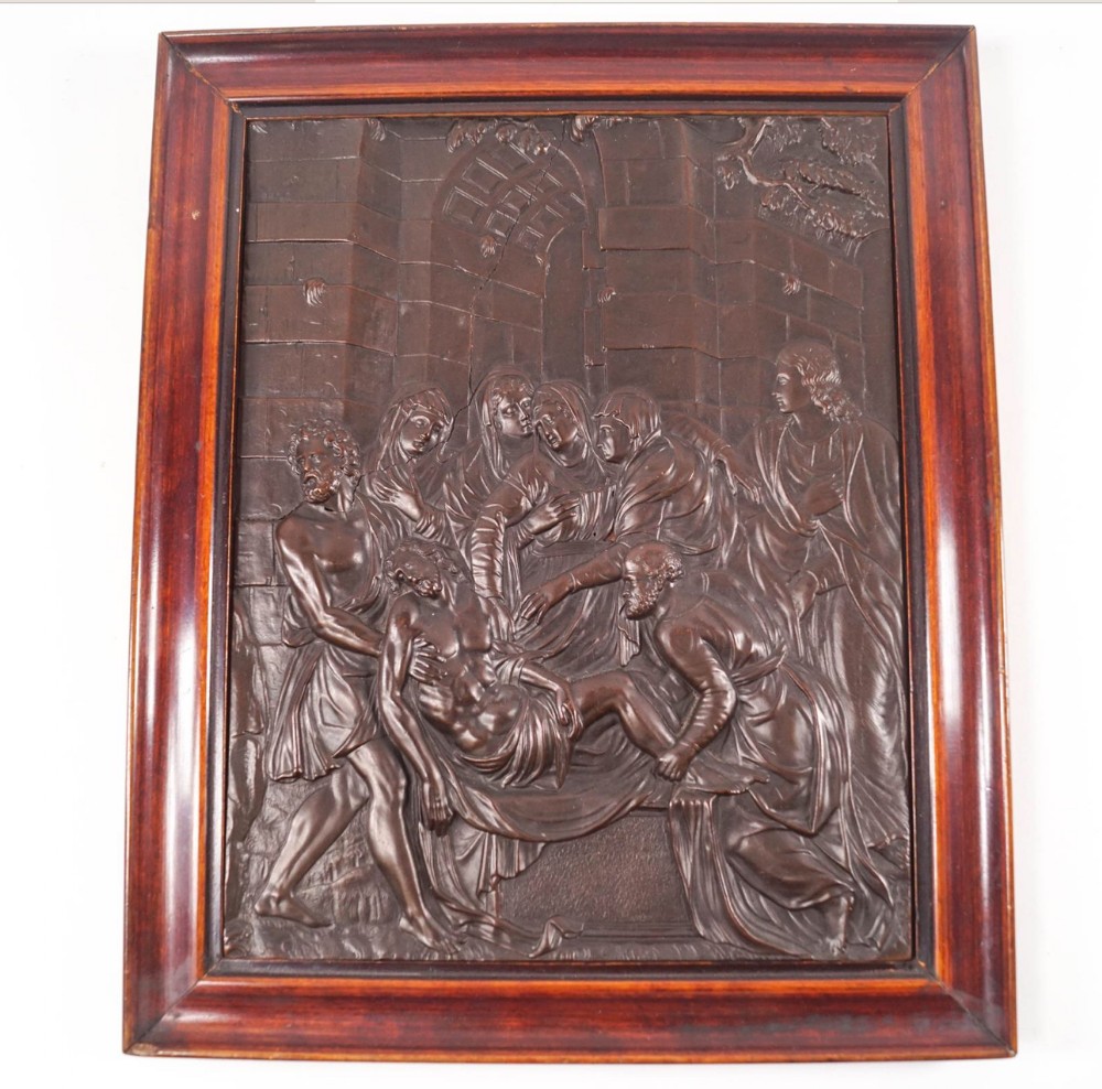 antique bronze plaque of the deposition of christ