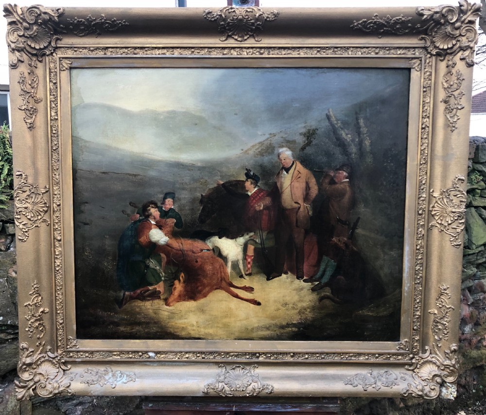 c19th oil painting on canvas of scottish highland scene
