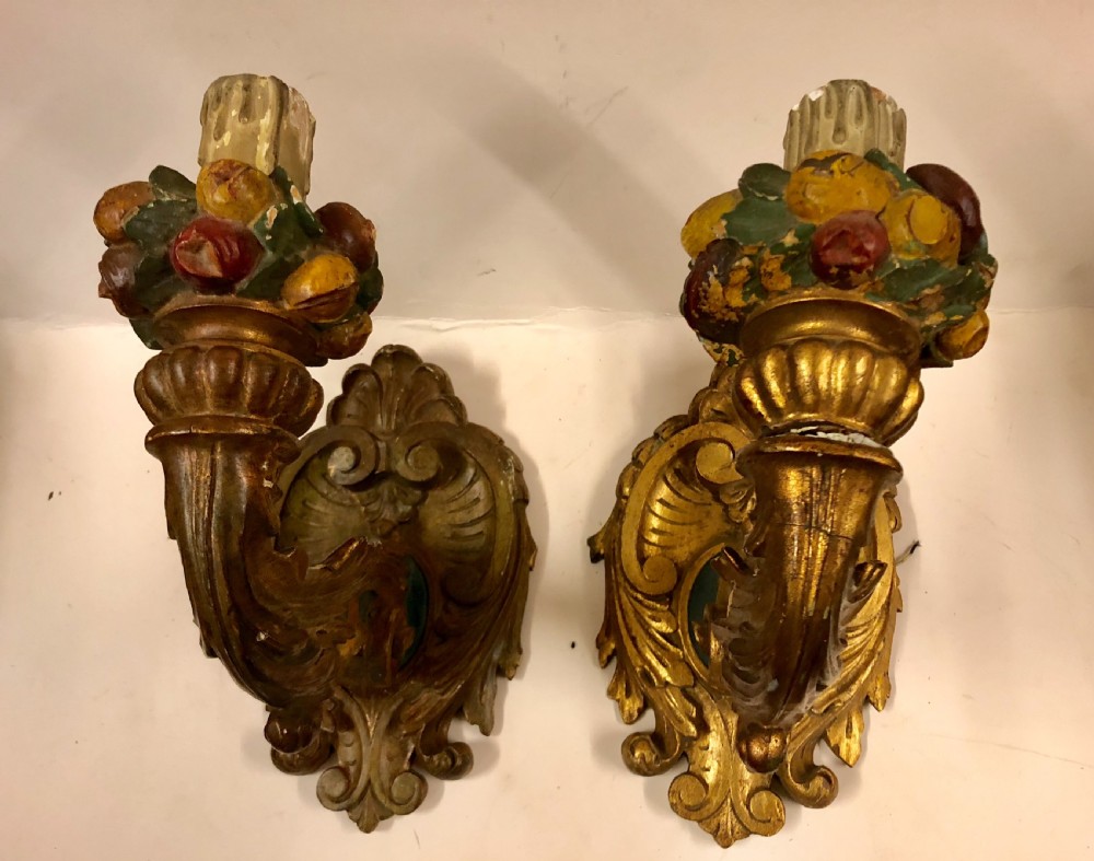 pair of large giltwood wall bracket lights