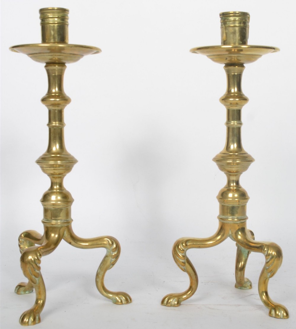 early c19th pair of brass candlesticks