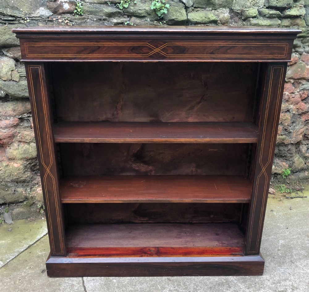 small c19th rosewood veneered and inlaid bookcase