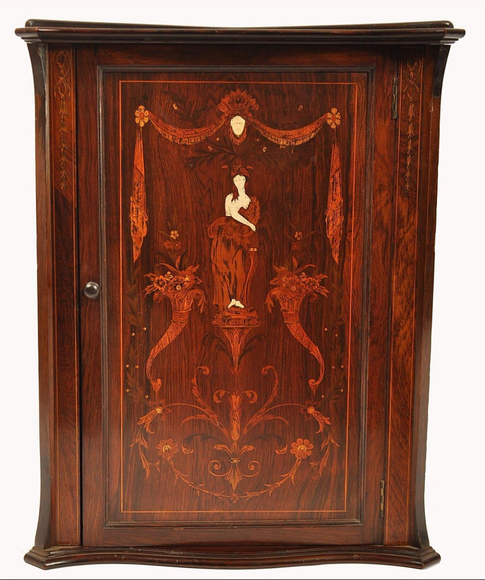 c19th rosewood marquetry and bone inlaid corner cabinet