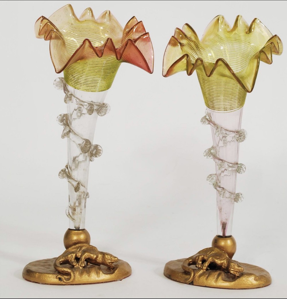 a pair of glass epergne centre pieces