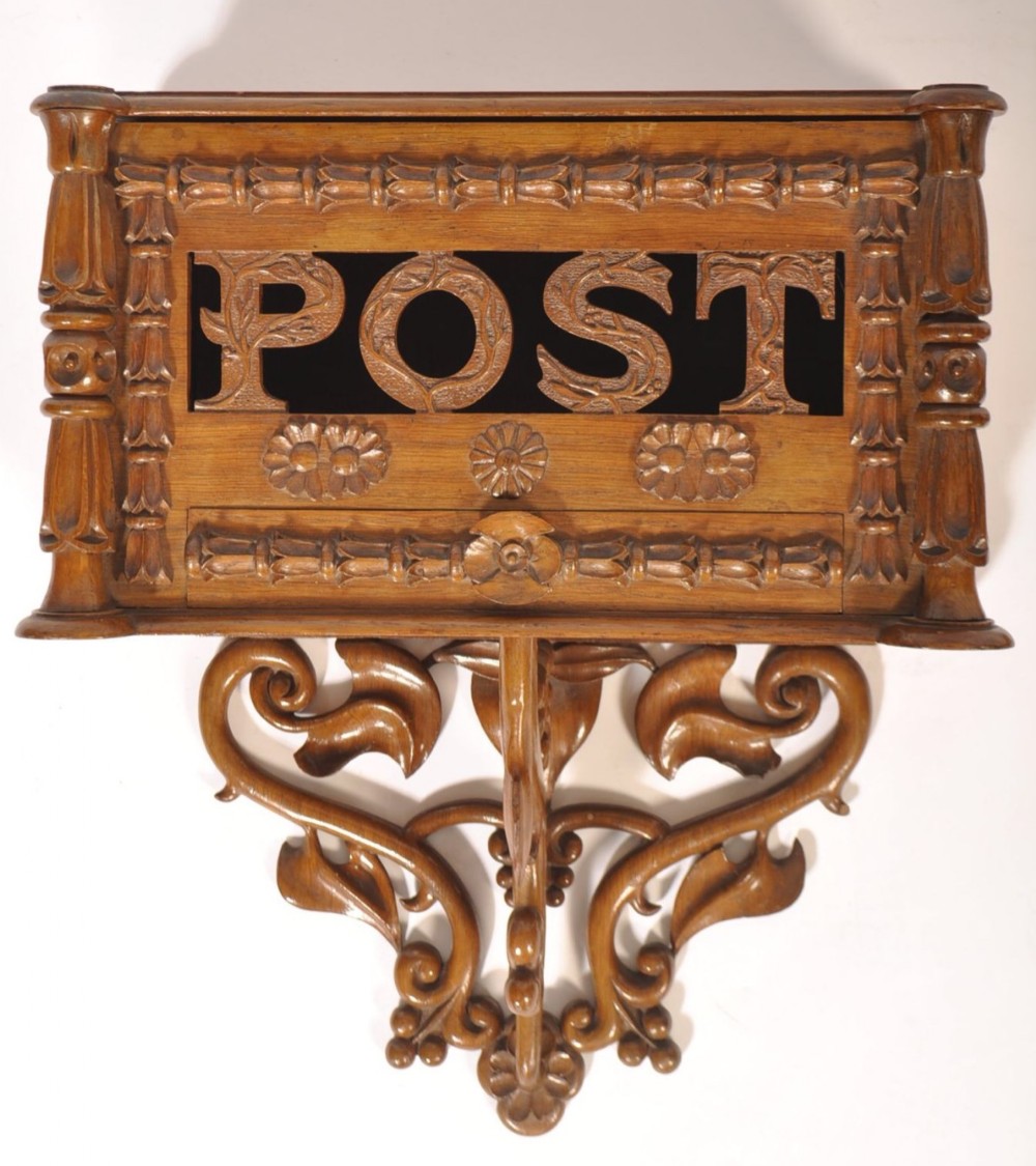 c19th carved oak country house post box