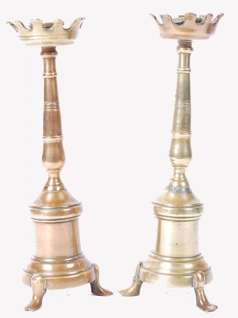 c17th pair of small brass candlesticks