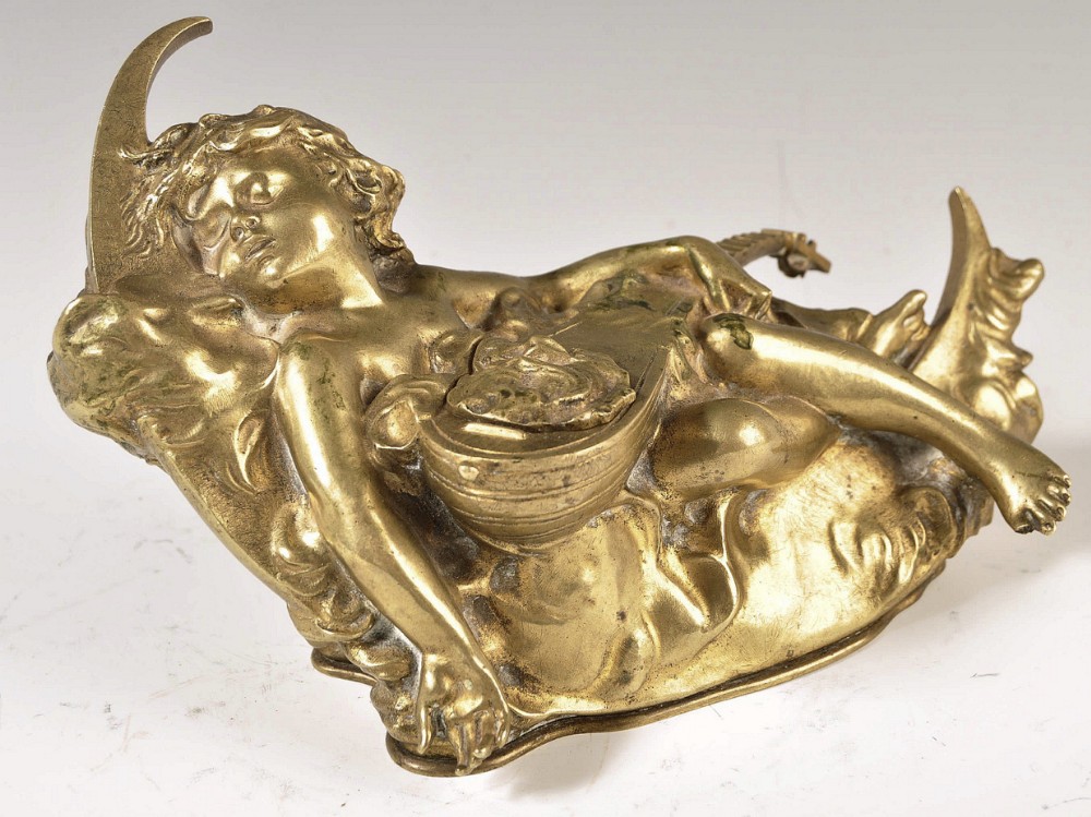 french gilded bronze inkwell