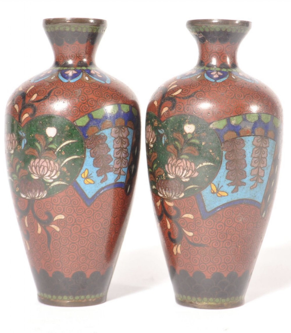 pair of meiji period cloisonn vases