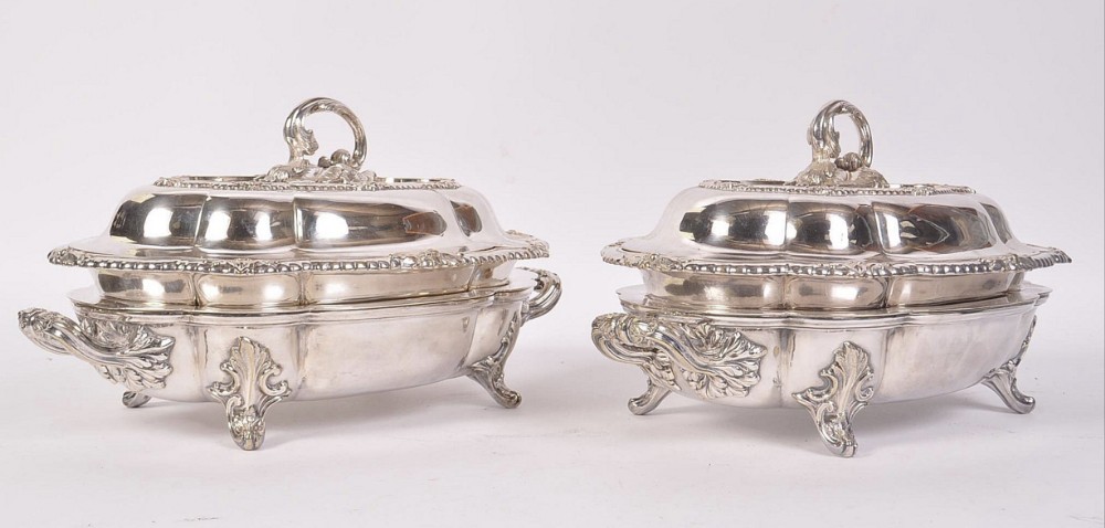 pair of silver plated tureens and warmers