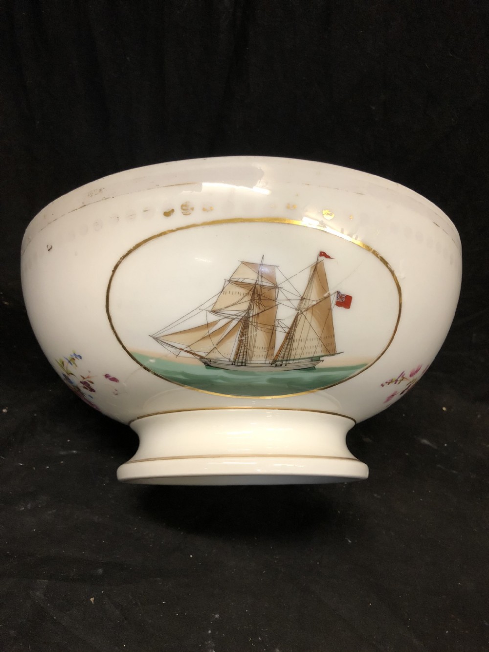 rare early c19th english punchbowl depicting east indiamens in full sail