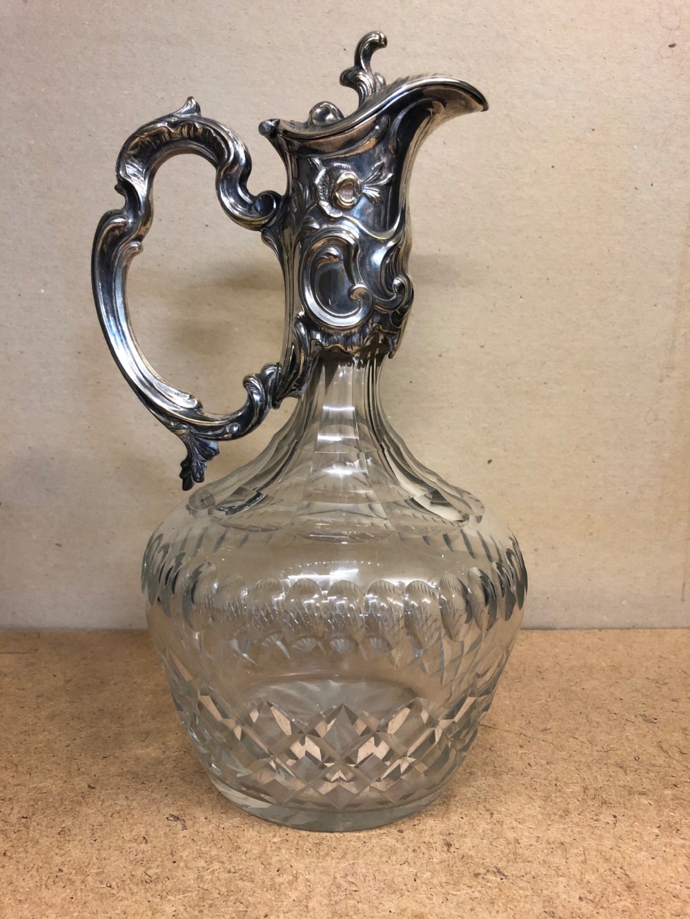 c19th claret jug with plated lid and handle