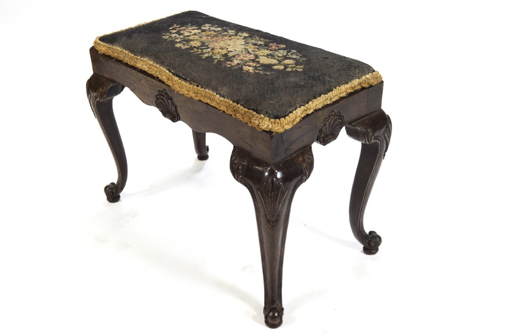 c18th mahogany stool with inset tapestry seat