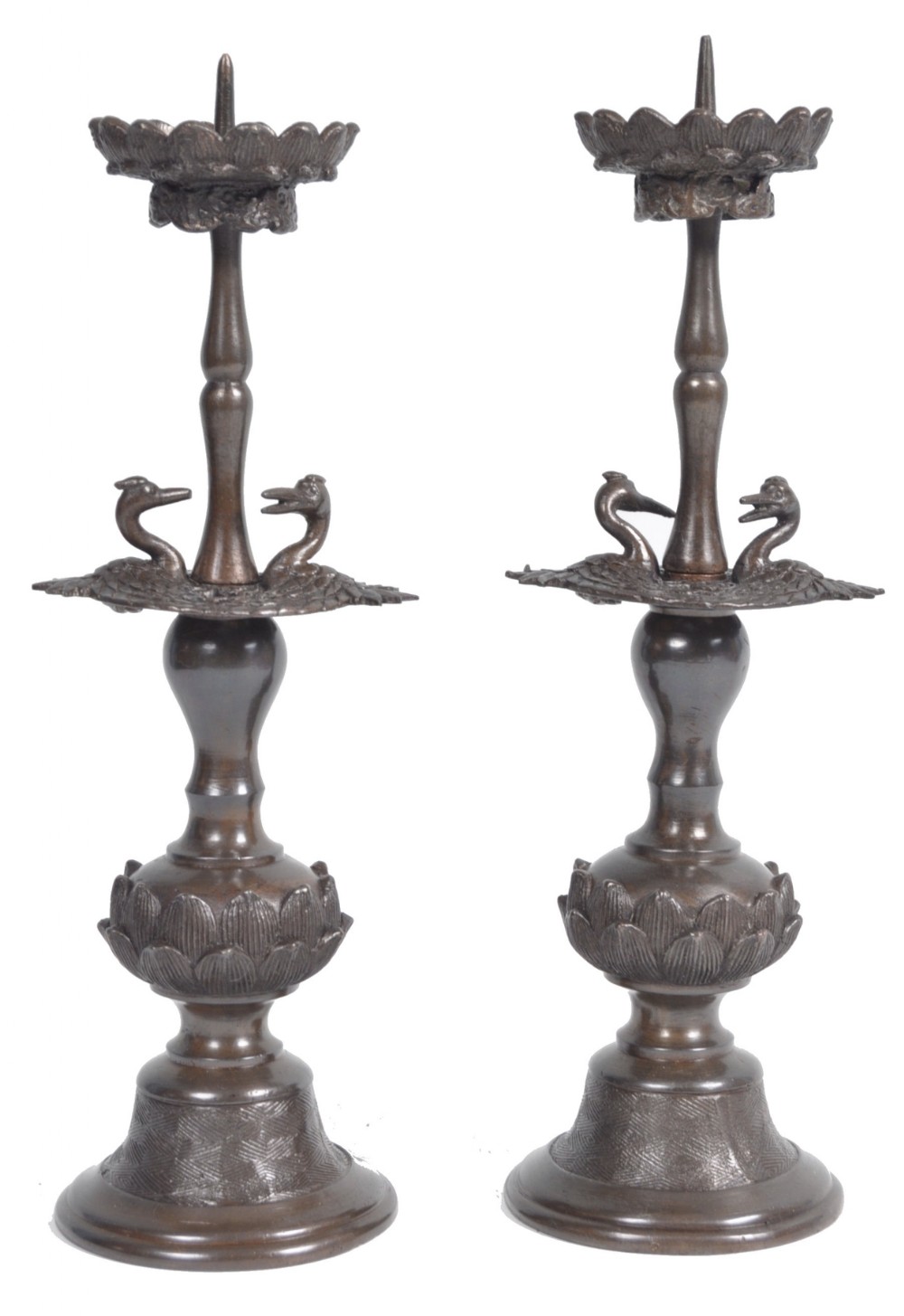 pair of japanese bronze candlesticks