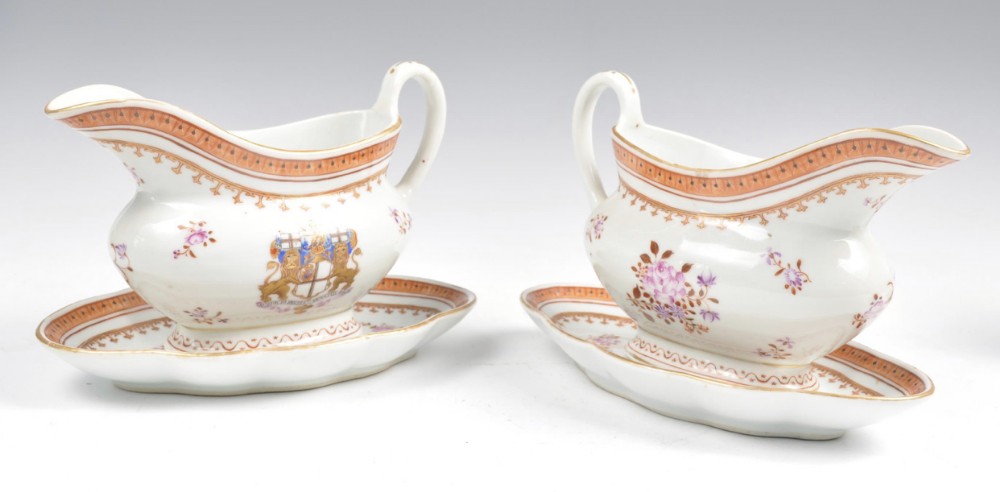 a pair of 19th century samson armorial crested gravy boats