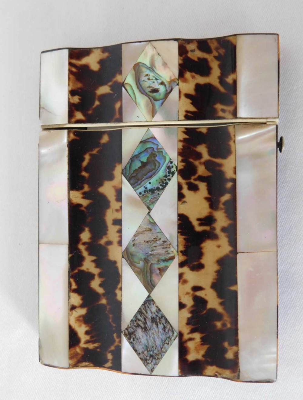 a c19th tortoishell abolone and mother of pearl card case